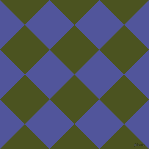 45/135 degree angle diagonal checkered chequered squares checker pattern checkers background, 118 pixel square size, , Army green and Governor Bay checkers chequered checkered squares seamless tileable
