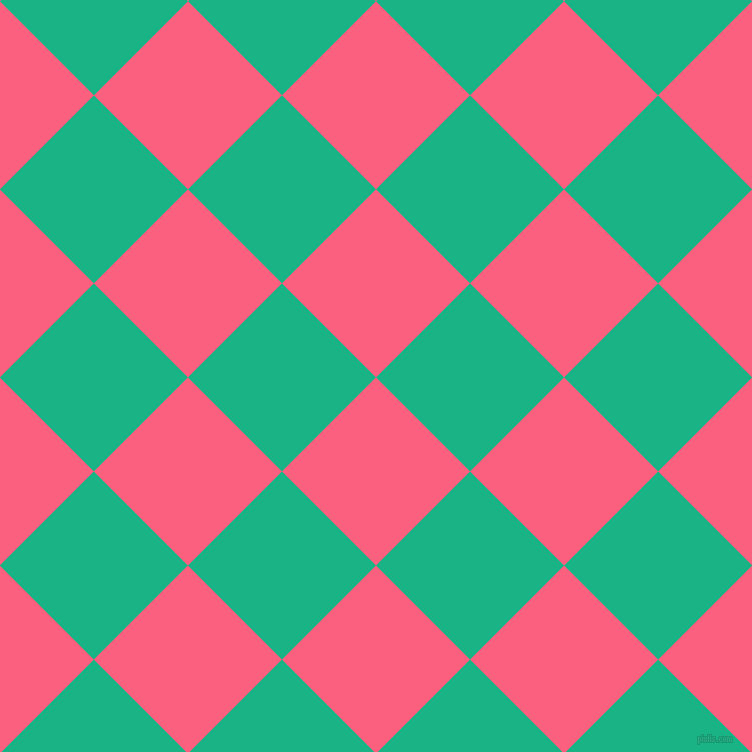 45/135 degree angle diagonal checkered chequered squares checker pattern checkers background, 133 pixel square size, Brink Pink and Mountain Meadow checkers chequered checkered squares seamless tileable