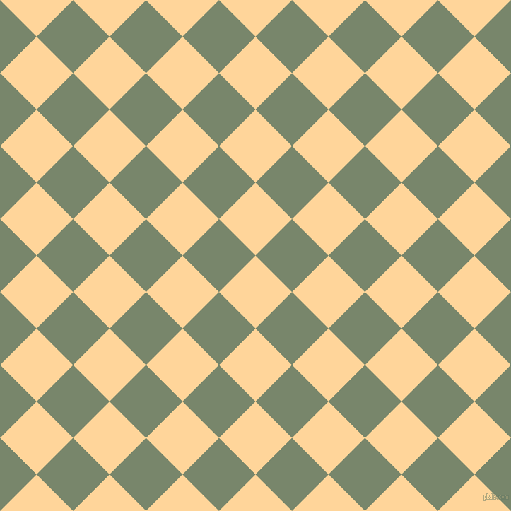 45/135 degree angle diagonal checkered chequered squares checker pattern checkers background, 73 pixel square size, Caramel and Camouflage Green checkers chequered checkered squares seamless tileable