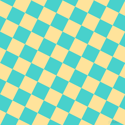 63/153 degree angle diagonal checkered chequered squares checker pattern checkers background, 46 pixel squares size, , Cream Brulee and Medium Turquoise checkers chequered checkered squares seamless tileable