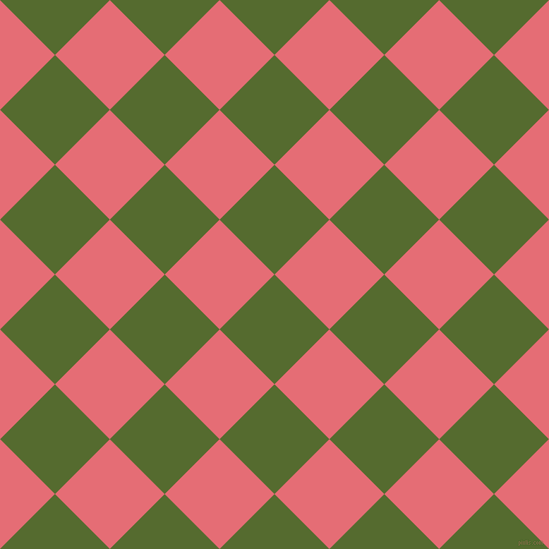 45/135 degree angle diagonal checkered chequered squares checker pattern checkers background, 110 pixel square size, , Dark Olive Green and Froly checkers chequered checkered squares seamless tileable