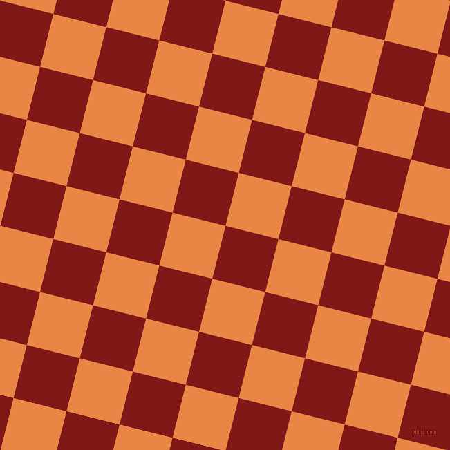 76/166 degree angle diagonal checkered chequered squares checker pattern checkers background, 79 pixel square size, Falu Red and Flamenco checkers chequered checkered squares seamless tileable