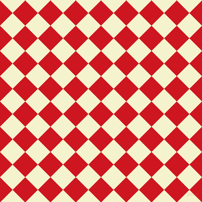 45/135 degree angle diagonal checkered chequered squares checker pattern checkers background, 58 pixel square size, , Fire Engine Red and Moon Glow checkers chequered checkered squares seamless tileable
