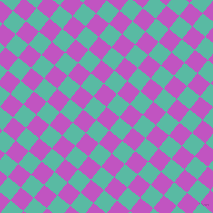 51/141 degree angle diagonal checkered chequered squares checker pattern checkers background, 56 pixel squares size, Fuchsia and Puerto Rico checkers chequered checkered squares seamless tileable