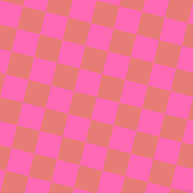 76/166 degree angle diagonal checkered chequered squares checker pattern checkers background, 78 pixel square size, , Hot Pink and Geraldine checkers chequered checkered squares seamless tileable
