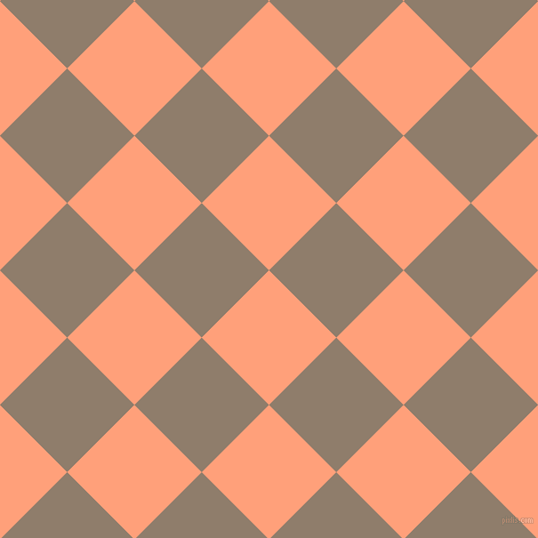 45/135 degree angle diagonal checkered chequered squares checker pattern checkers background, 107 pixel square size, , Light Salmon and Squirrel checkers chequered checkered squares seamless tileable