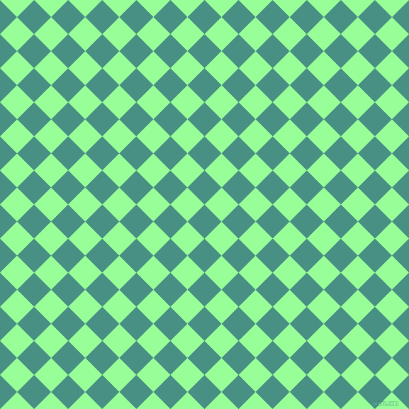 45/135 degree angle diagonal checkered chequered squares checker pattern checkers background, 34 pixel squares size, Lochinvar and Mint Green checkers chequered checkered squares seamless tileable