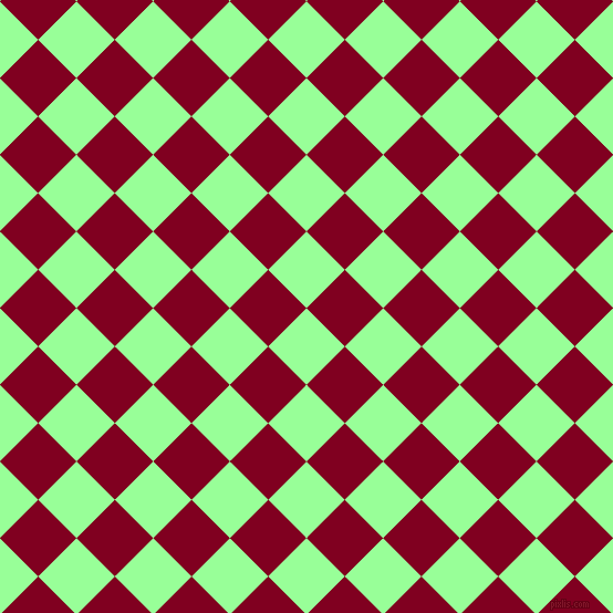 45/135 degree angle diagonal checkered chequered squares checker pattern checkers background, 49 pixel square size, , Mint Green and Burgundy checkers chequered checkered squares seamless tileable
