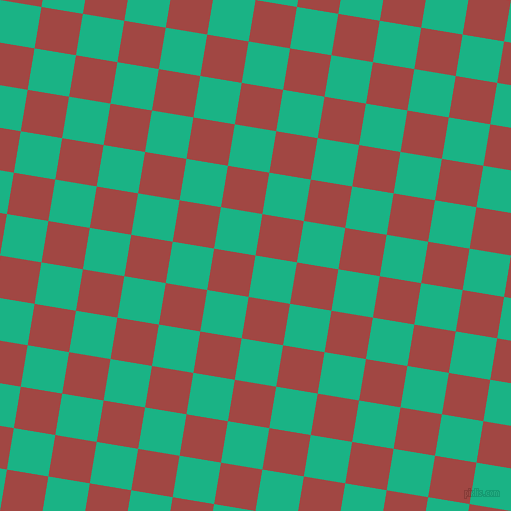 81/171 degree angle diagonal checkered chequered squares checker pattern checkers background, 42 pixel square size, Mountain Meadow and Roof Terracotta checkers chequered checkered squares seamless tileable