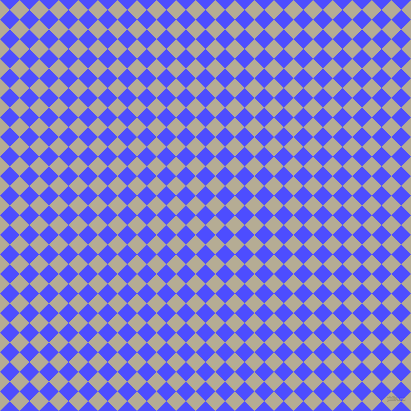 45/135 degree angle diagonal checkered chequered squares checker pattern checkers background, 27 pixel squares size, Neon Blue and Bison Hide checkers chequered checkered squares seamless tileable