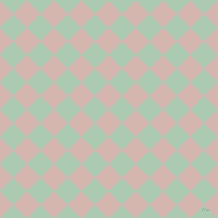 45/135 degree angle diagonal checkered chequered squares checker pattern checkers background, 62 pixel squares size, , Oyster Pink and Gum Leaf checkers chequered checkered squares seamless tileable