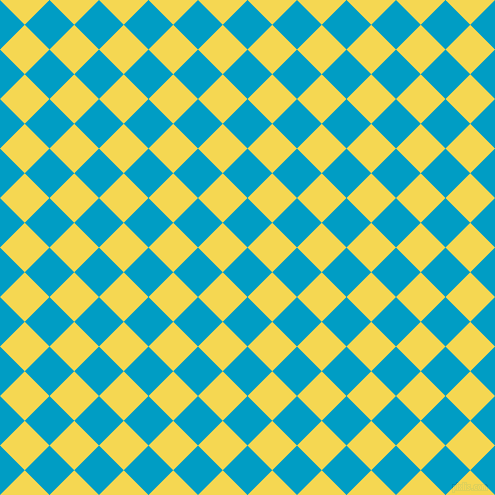 45/135 degree angle diagonal checkered chequered squares checker pattern checkers background, 35 pixel squares size, , Pacific Blue and Energy Yellow checkers chequered checkered squares seamless tileable