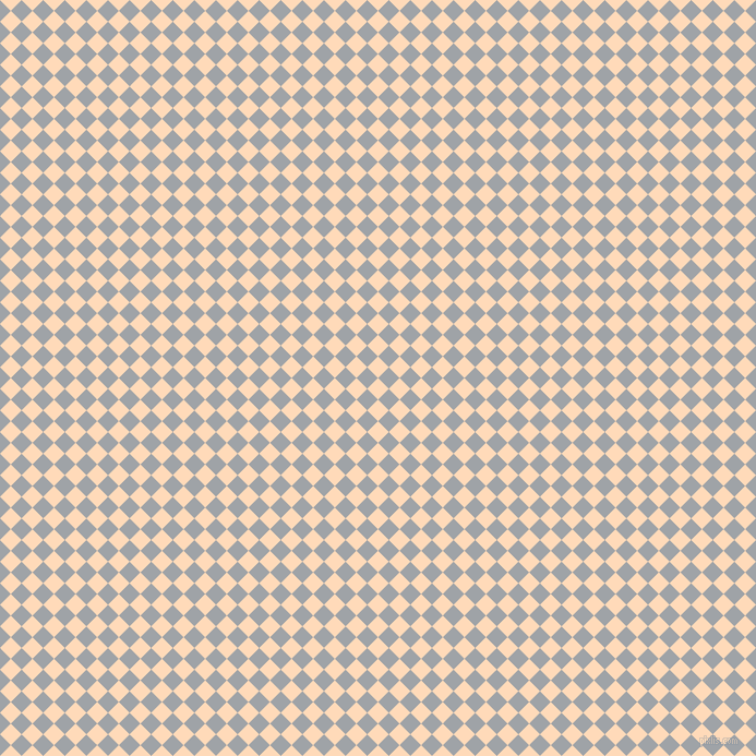 45/135 degree angle diagonal checkered chequered squares checker pattern checkers background, 14 pixel square size, Peach Puff and Grey Chateau checkers chequered checkered squares seamless tileable