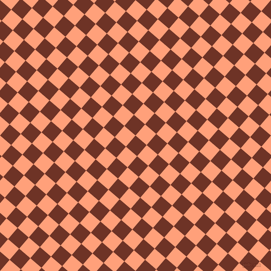 49/139 degree angle diagonal checkered chequered squares checker pattern checkers background, 29 pixel squares size, , Pueblo and Light Salmon checkers chequered checkered squares seamless tileable