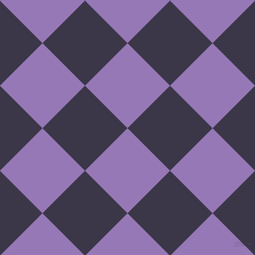 45/135 degree angle diagonal checkered chequered squares checker pattern checkers background, 121 pixel square size, Purple Mountain's Majesty and Martinique checkers chequered checkered squares seamless tileable