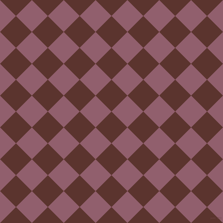 45/135 degree angle diagonal checkered chequered squares checker pattern checkers background, 73 pixel square size, , Redwood and Mauve Taupe checkers chequered checkered squares seamless tileable