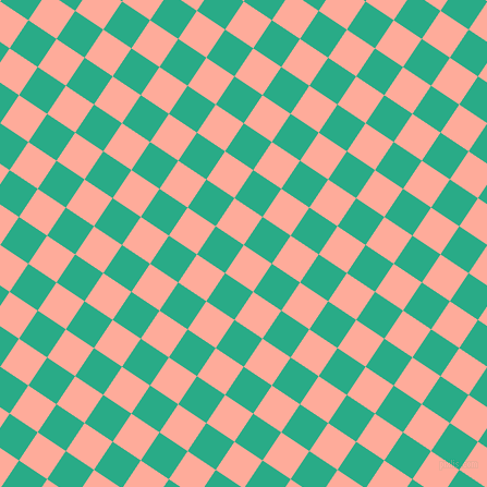 56/146 degree angle diagonal checkered chequered squares checker pattern checkers background, 31 pixel squares size, Rose Bud and Jungle Green checkers chequered checkered squares seamless tileable