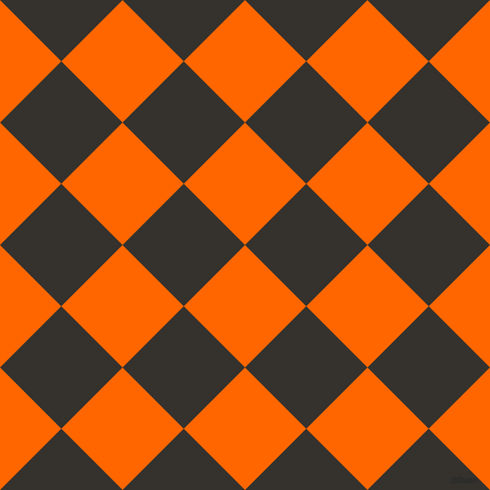 45/135 degree angle diagonal checkered chequered squares checker pattern checkers background, 123 pixel square size, , Safety Orange and Acadia checkers chequered checkered squares seamless tileable