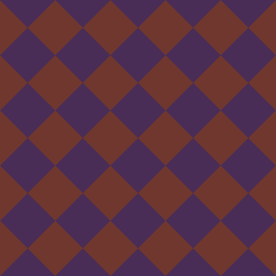 45/135 degree angle diagonal checkered chequered squares checker pattern checkers background, 78 pixel square size, Scarlet Gum and Mocha checkers chequered checkered squares seamless tileable