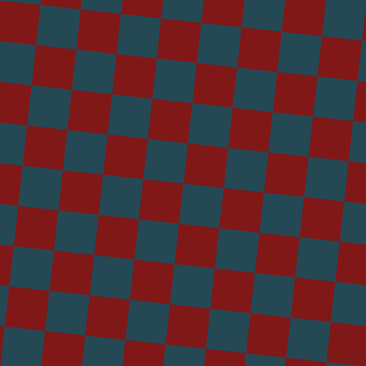 84/174 degree angle diagonal checkered chequered squares checker pattern checkers background, 80 pixel square size, , Teal Blue and Falu Red checkers chequered checkered squares seamless tileable