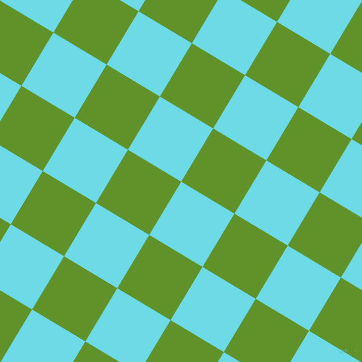 59/149 degree angle diagonal checkered chequered squares checker pattern checkers background, 123 pixel squares size, Turquoise Blue and Vida Loca checkers chequered checkered squares seamless tileable