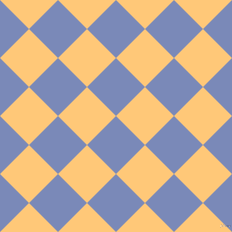 45/135 degree angle diagonal checkered chequered squares checker pattern checkers background, 140 pixel square size, Wild Blue Yonder and Chardonnay checkers chequered checkered squares seamless tileable