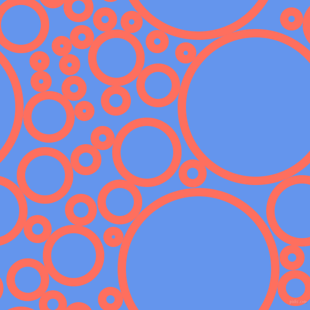 bubbles, circles, sponge, big, medium, small, 17 pixel line width, Bittersweet and Cornflower Blue circles bubbles sponge soap seamless tileable