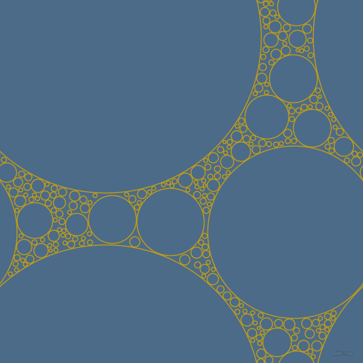 bubbles, circles, sponge, big, medium, small, 2 pixel line width, Buddha Gold and Wedgewood circles bubbles sponge soap seamless tileable