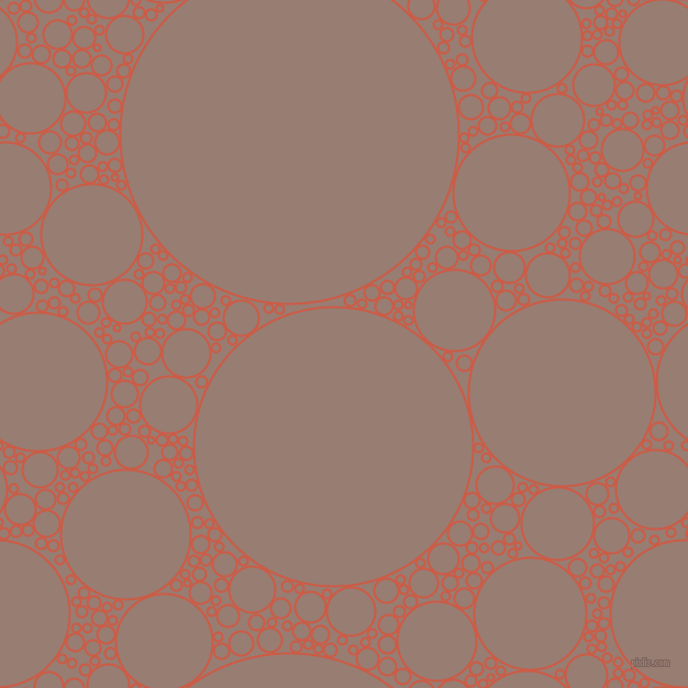 bubbles, circles, sponge, big, medium, small, 2 pixel line width, Dark Coral and Hemp circles bubbles sponge soap seamless tileable