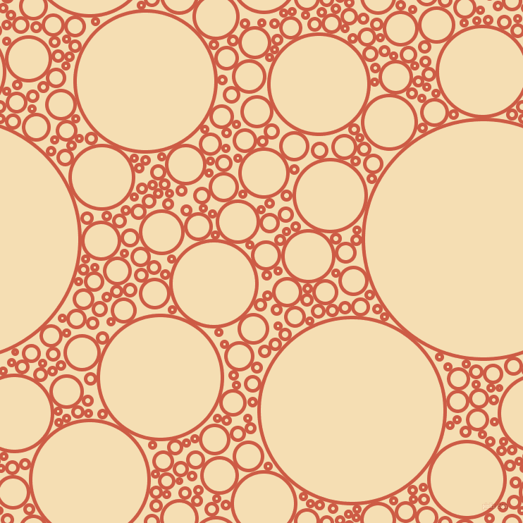 bubbles, circles, sponge, big, medium, small, 5 pixel line width, Dark Coral and Wheat circles bubbles sponge soap seamless tileable
