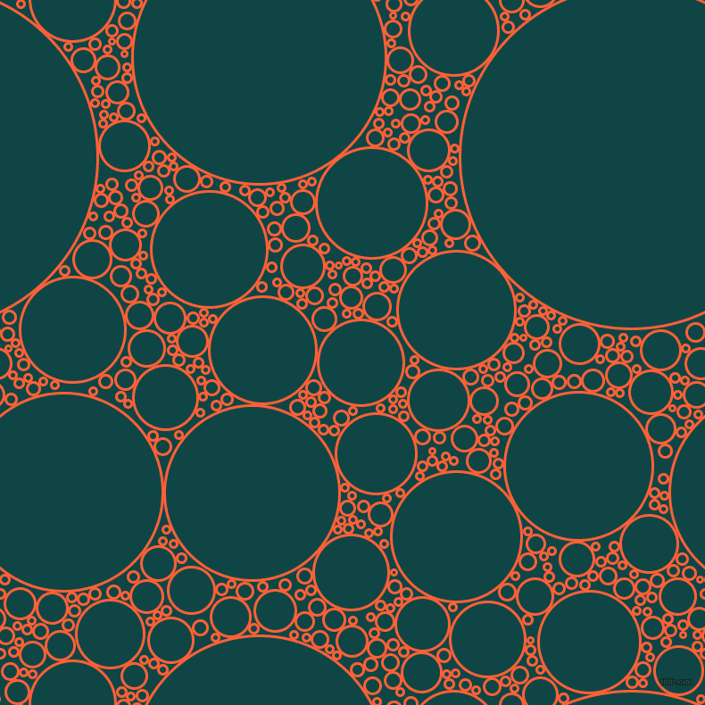 bubbles, circles, sponge, big, medium, small, 3 pixel line width, Outrageous Orange and Cyprus circles bubbles sponge soap seamless tileable