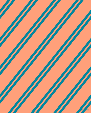 51 degree angles dual stripes line, 9 pixel line width, 6 and 46 pixels line spacing, Eastern Blue and Light Salmon dual two line striped seamless tileable