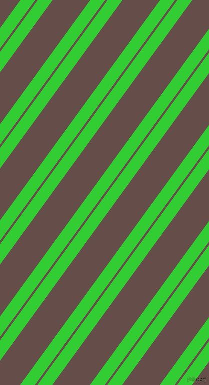 54 degree angles dual stripe lines, 24 pixel lines width, 4 and 61 pixels line spacing, Lime Green and Congo Brown dual two line striped seamless tileable