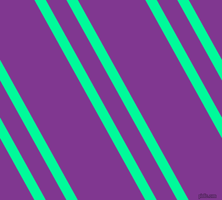 119 degree angles dual stripe lines, 20 pixel lines width, 36 and 118 pixels line spacing, Medium Spring Green and Vivid Violet dual two line striped seamless tileable