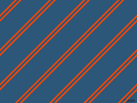 45 degree angle dual stripe lines, 5 pixel lines width, 6 and 63 pixel line spacing, Orange Red and Venice Blue dual two line striped seamless tileable
