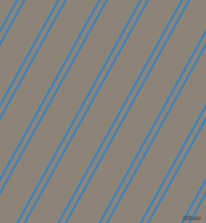 61 degree angles dual striped lines, 5 pixel lines width, 8 and 56 pixels line spacing, Steel Blue and Schooner dual two line striped seamless tileable
