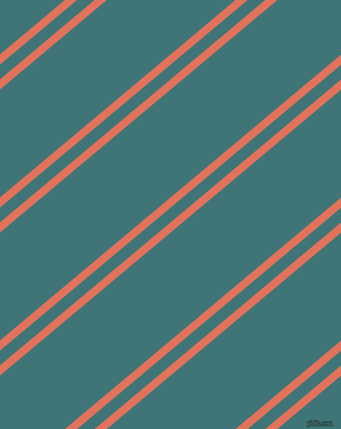 40 degree angles dual stripe lines, 11 pixel lines width, 16 and 117 pixels line spacing, Terra Cotta and Ming dual two line striped seamless tileable