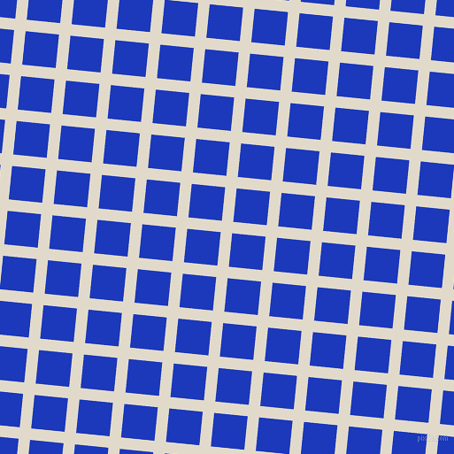 84/174 degree angle diagonal checkered chequered lines, 13 pixel line width, 38 pixel square size, Albescent White and Persian Blue plaid checkered seamless tileable