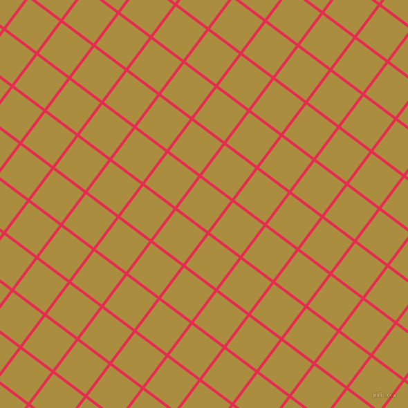 53/143 degree angle diagonal checkered chequered lines, 4 pixel lines width, 55 pixel square size, Amaranth and Luxor Gold plaid checkered seamless tileable
