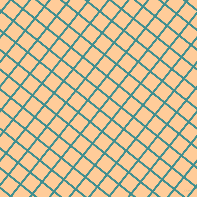 51/141 degree angle diagonal checkered chequered lines, 8 pixel line width, 53 pixel square size, Blue Chill and Peach-Orange plaid checkered seamless tileable