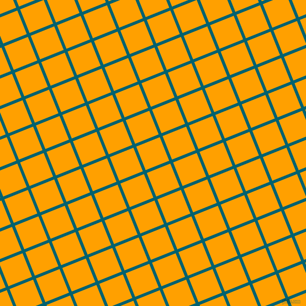 22/112 degree angle diagonal checkered chequered lines, 6 pixel line width, 50 pixel square size, Blue Lagoon and Orange Peel plaid checkered seamless tileable