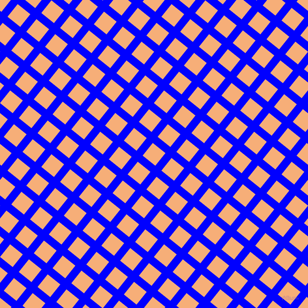 51/141 degree angle diagonal checkered chequered lines, 16 pixel line width, 33 pixel square size, Blue and Tacao plaid checkered seamless tileable