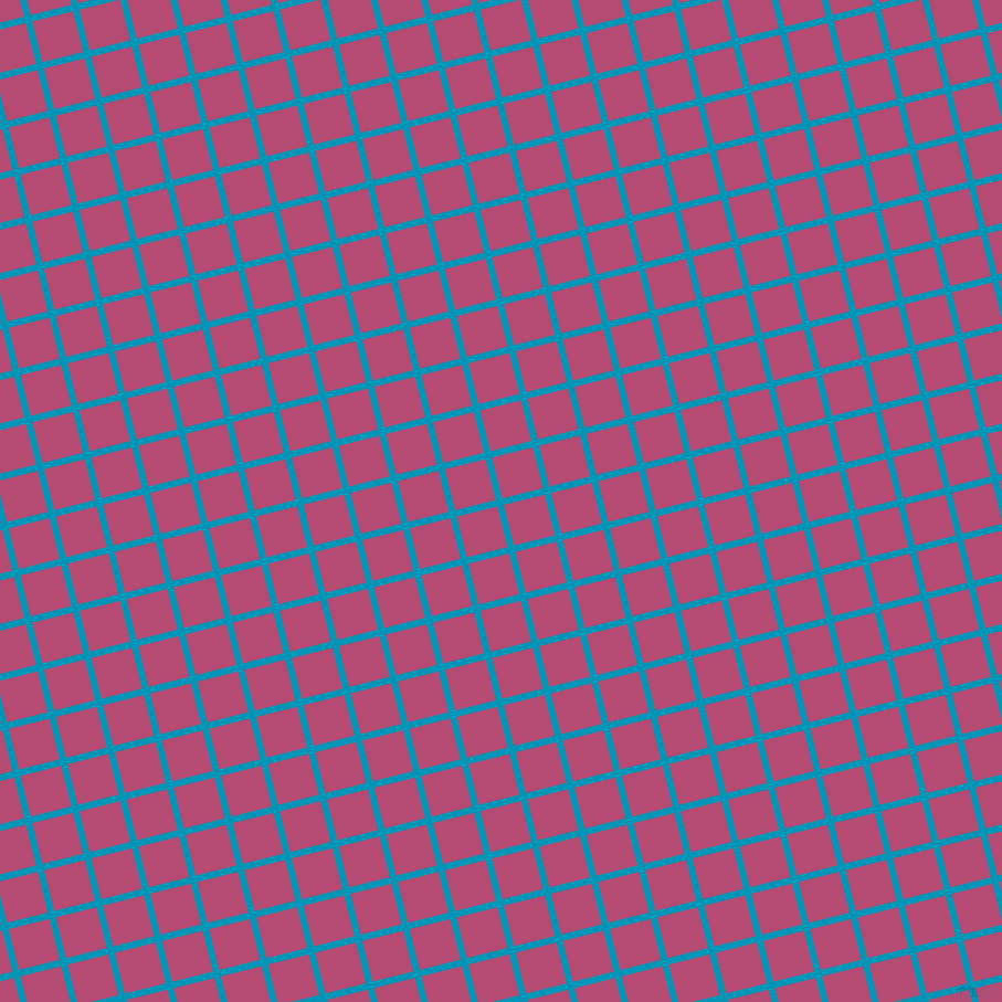 14/104 degree angle diagonal checkered chequered lines, 6 pixel line width, 38 pixel square size, Bondi Blue and Royal Heath plaid checkered seamless tileable