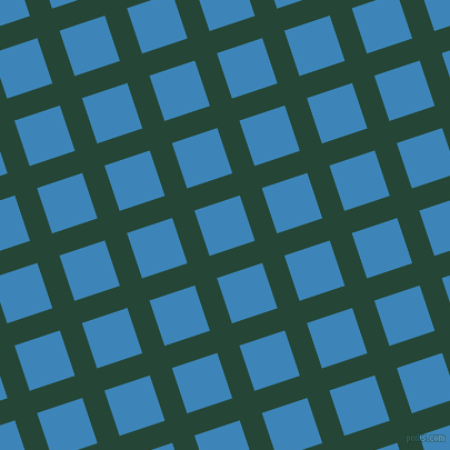 18/108 degree angle diagonal checkered chequered lines, 21 pixel lines width, 43 pixel square size, Bottle Green and Curious Blue plaid checkered seamless tileable