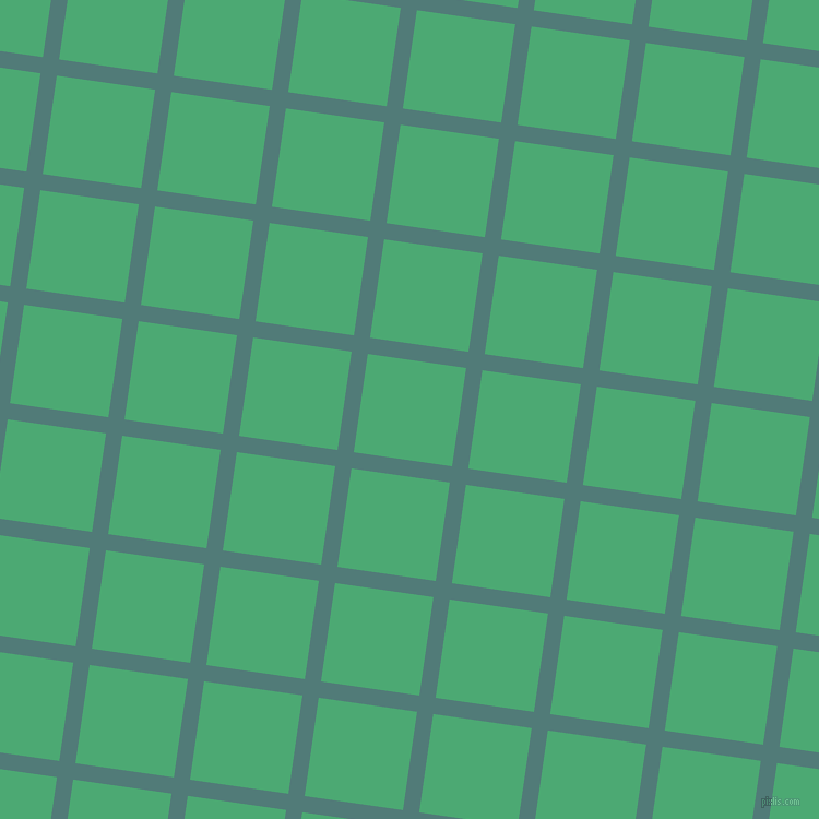 82/172 degree angle diagonal checkered chequered lines, 15 pixel line width, 91 pixel square size, Breaker Bay and Ocean Green plaid checkered seamless tileable