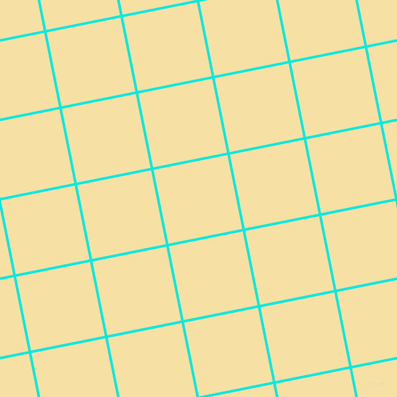 11/101 degree angle diagonal checkered chequered lines, 5 pixel line width, 147 pixel square size, Bright Turquoise and Buttermilk plaid checkered seamless tileable