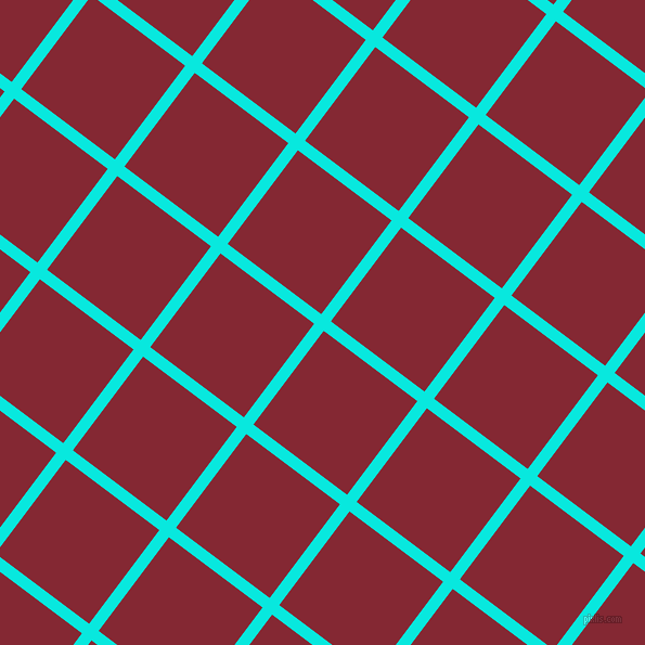 53/143 degree angle diagonal checkered chequered lines, 11 pixel lines width, 108 pixel square size, Bright Turquoise and Shiraz plaid checkered seamless tileable