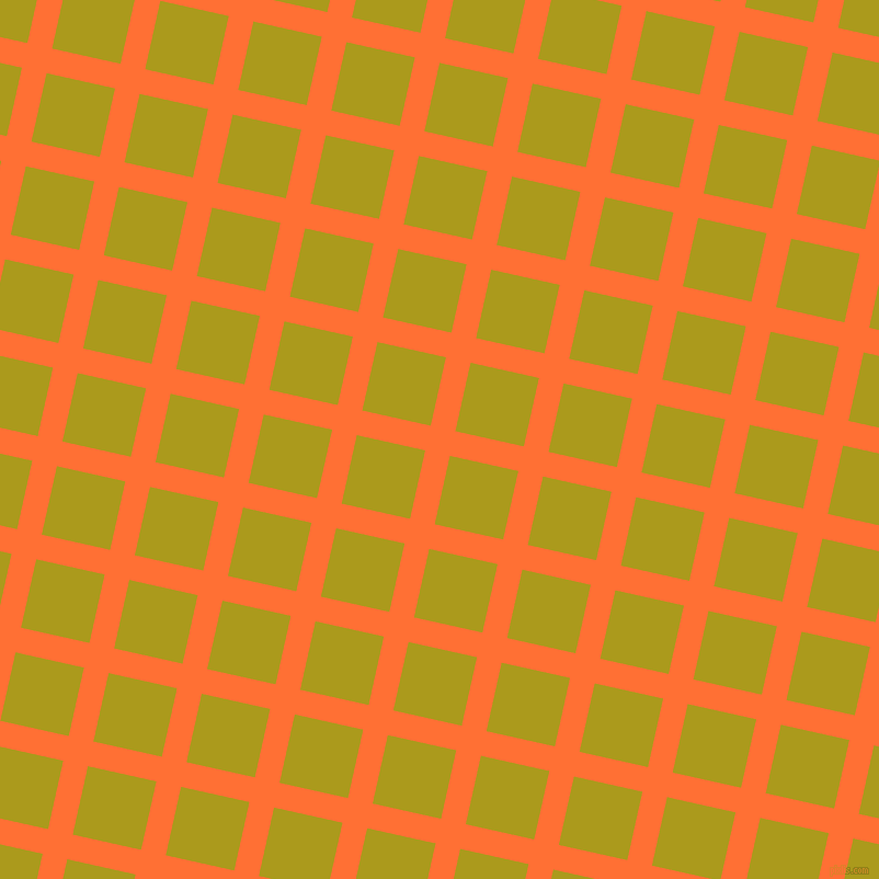 77/167 degree angle diagonal checkered chequered lines, 23 pixel line width, 64 pixel square size, Burnt Orange and Lucky plaid checkered seamless tileable