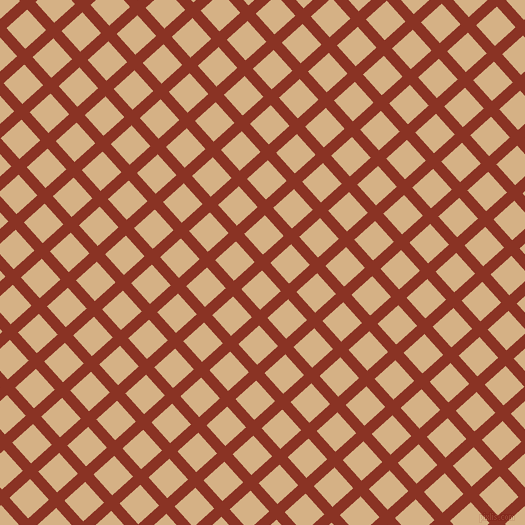 42/132 degree angle diagonal checkered chequered lines, 11 pixel lines width, 28 pixel square size, Burnt Umber and Calico plaid checkered seamless tileable