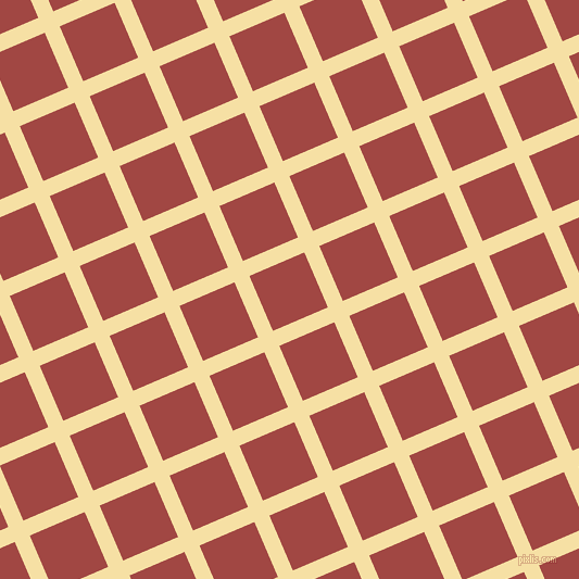 23/113 degree angle diagonal checkered chequered lines, 15 pixel lines width, 55 pixel square size, Buttermilk and Roof Terracotta plaid checkered seamless tileable
